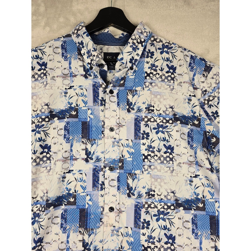 Jos. A. Bank Button Up Shirt Mens XL Blue Floral Traveler Stretch Tailored Fit
